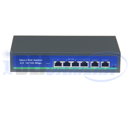 4CH Active 4+2 10/100M POE Switch, Support 4pcs IPC and Power Supply by POE port, External Power.