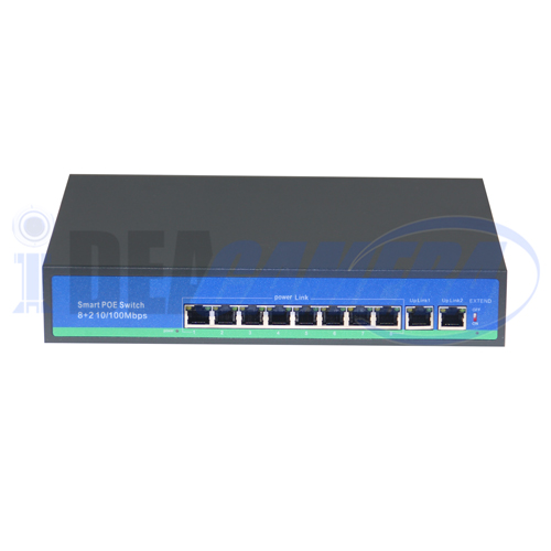 8CH Active 8+2 10/100M POE Switch, Support 8pcs IPC and Power Supply by POE port, External Power.